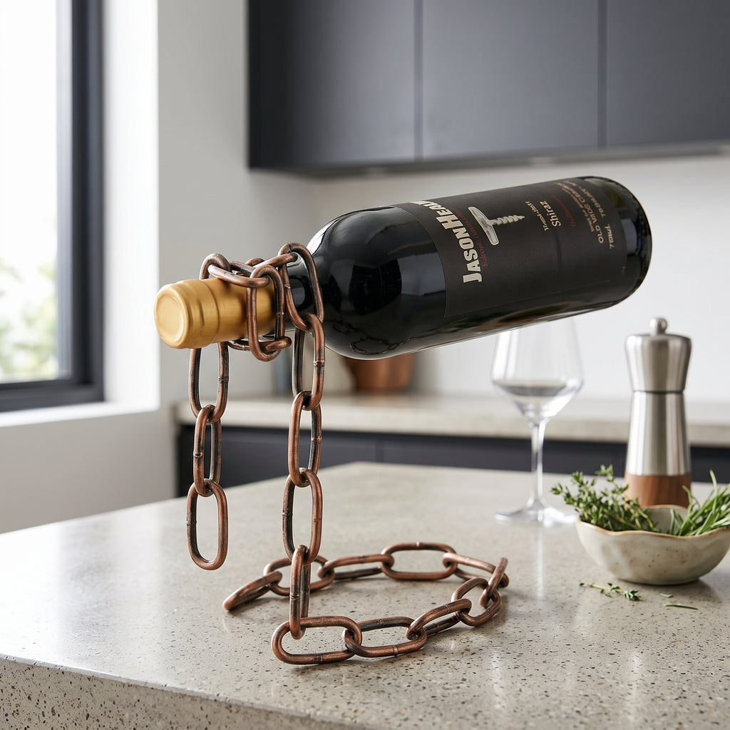 Porte-bouteille en chaîne cuivre – Support à vin gravité magique