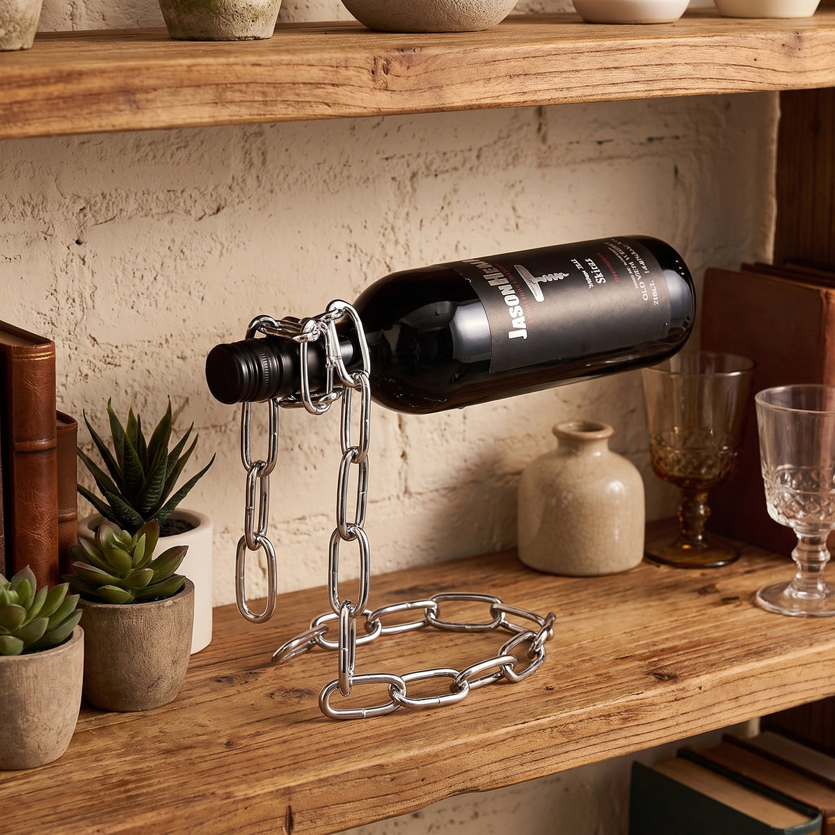 Porte-bouteille en chaîne métallique – Support à vin gravité magique
